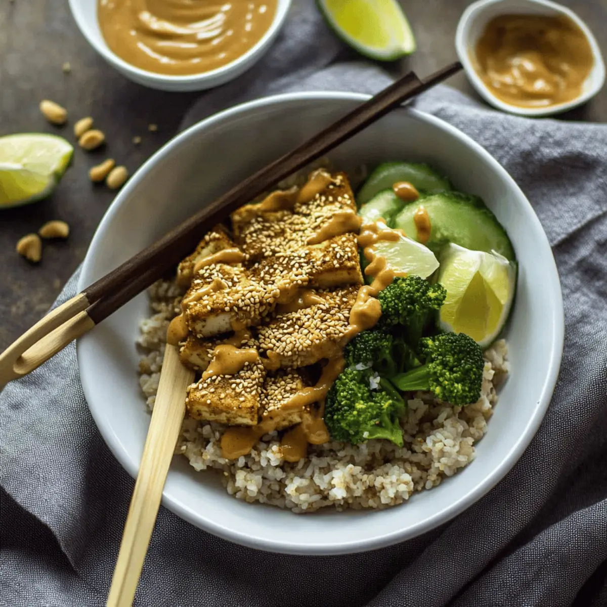 Sesame Crusted Tofu with Coconut Rice & Peanut Tahini Sauce
