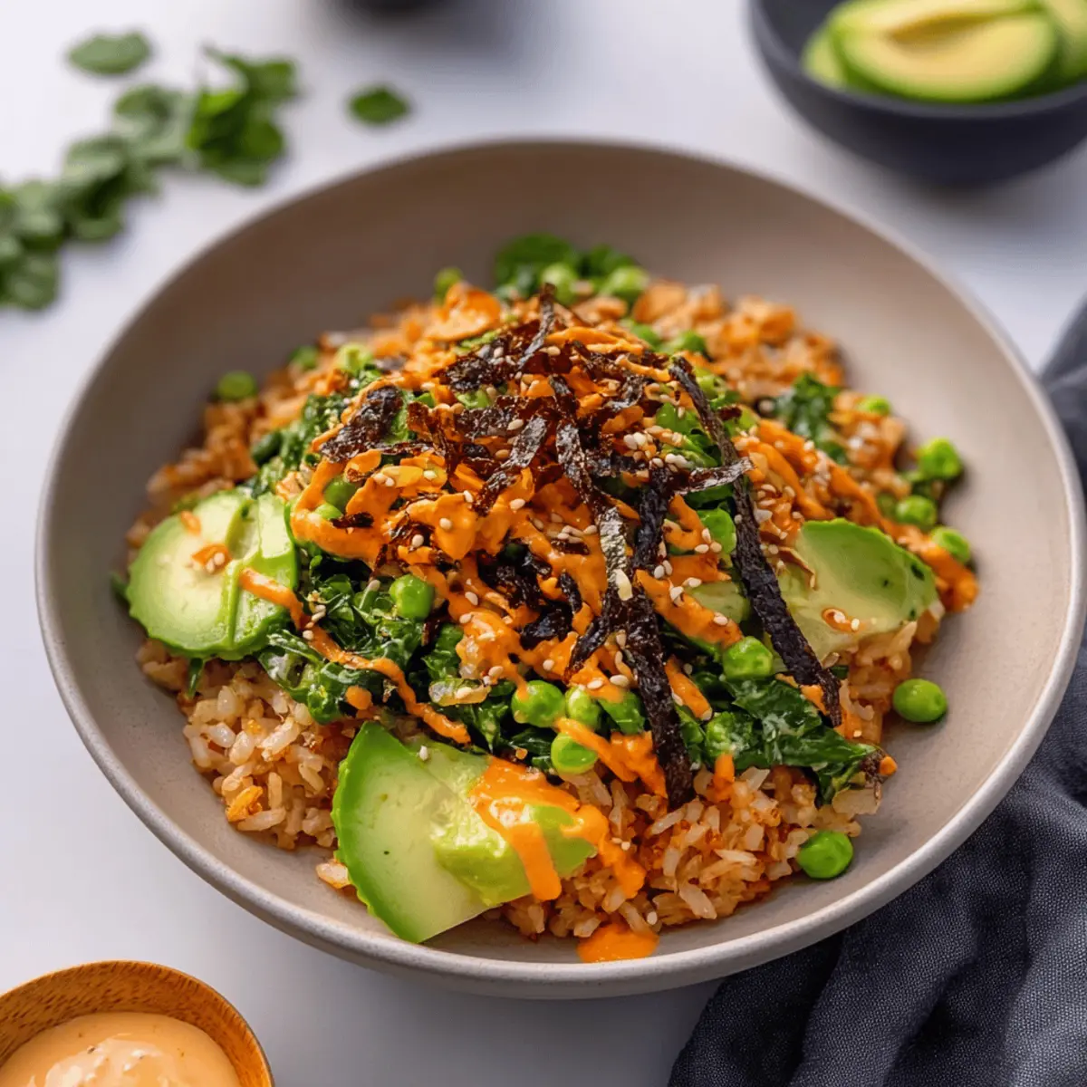 Crispy Gochujang Rice Salad with Flavorful Mushrooms and Edamame