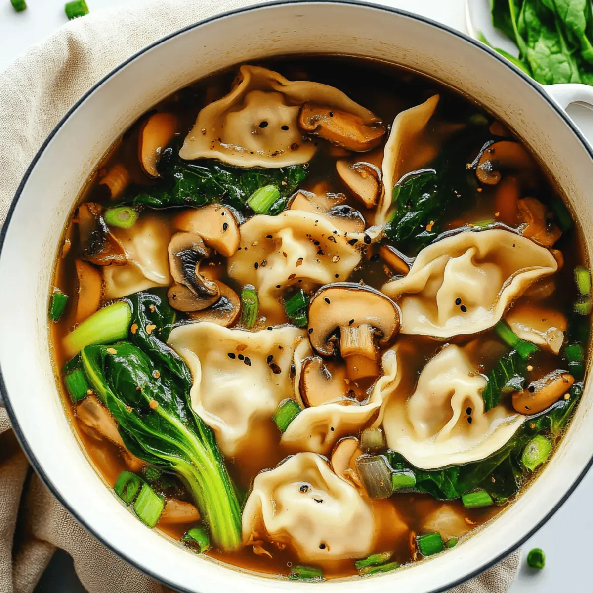 Hearty Potsticker Soup with Mushrooms & Bok Choy Recipe