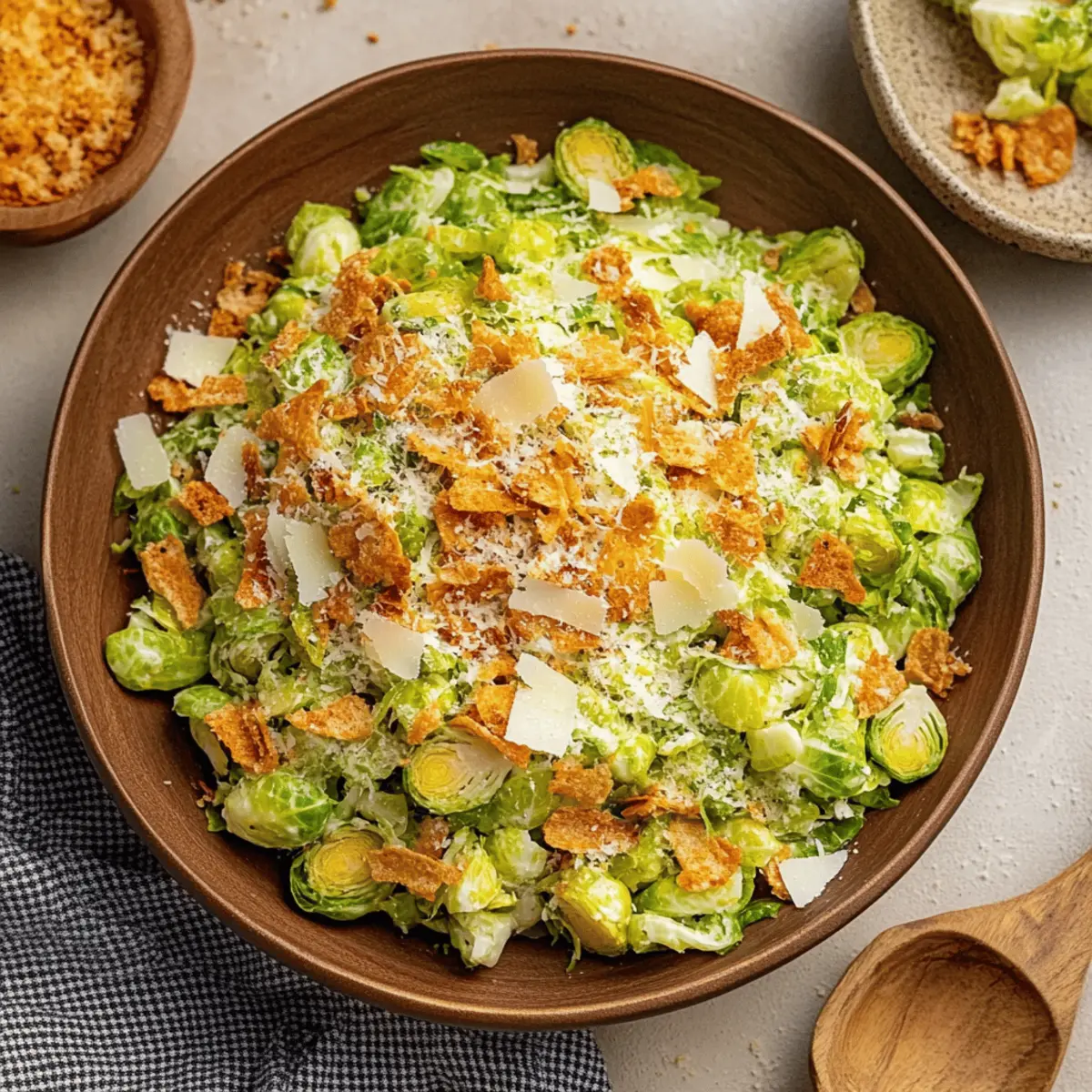 Delicious Brussels Sprout Caesar Salad with Crispy Breadcrumbs