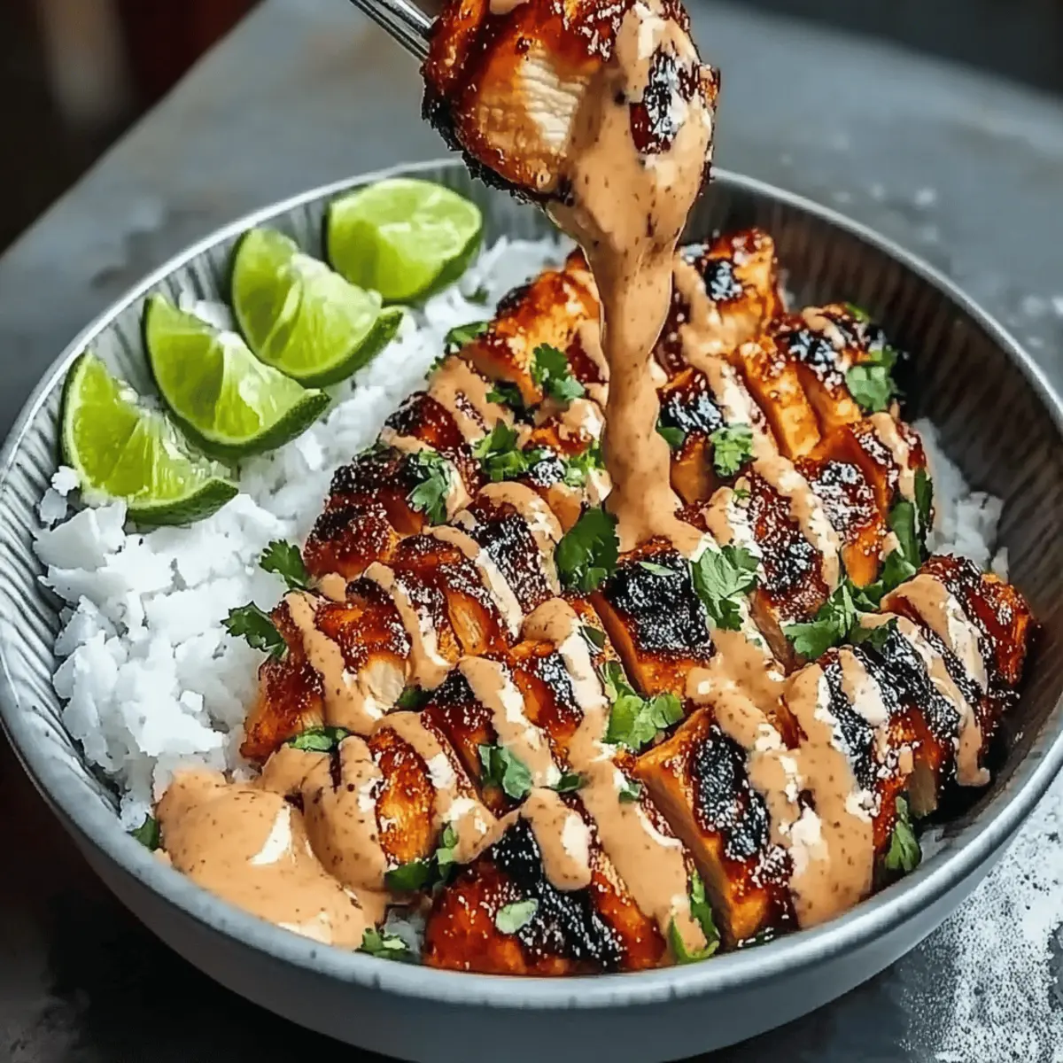 Delicious Sweet Chili Chicken Bowl with Coconut Lime Drizzle Recipe