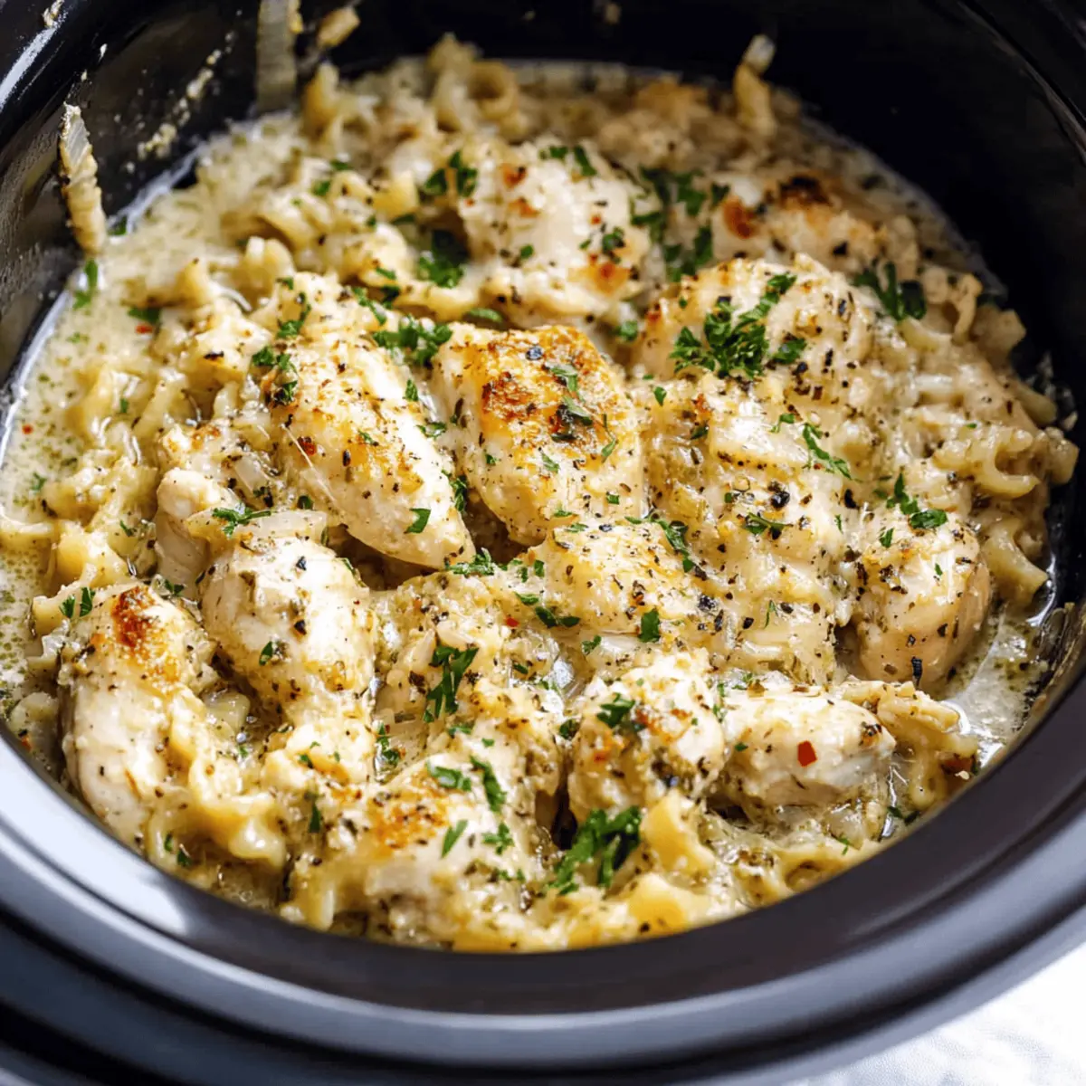 Easy Crockpot Garlic Parm Chicken Pasta for a Delicious Dinner
