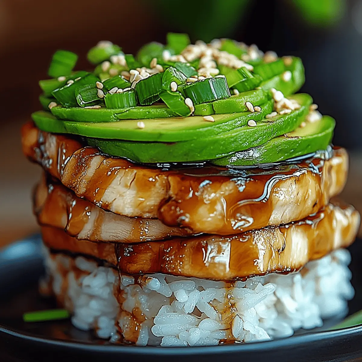 Delicious Teriyaki Chicken with Avocado and Rice Stack Layers Recipe