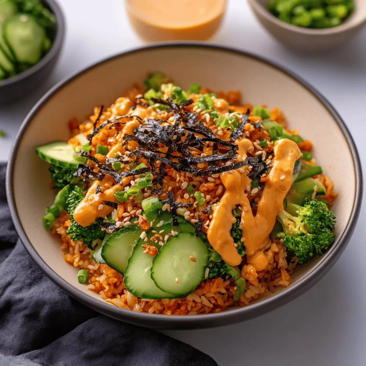 Crispy Gochujang Rice Salad with Flavorful Mushrooms and Edamame