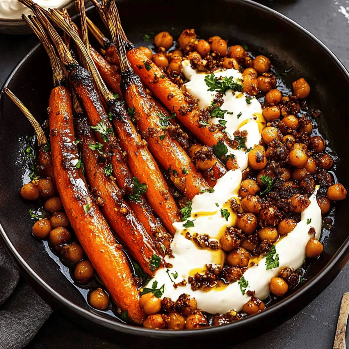 Spicy Maple Roast Carrots with Crispy Chickpeas and Yogurt Sauce