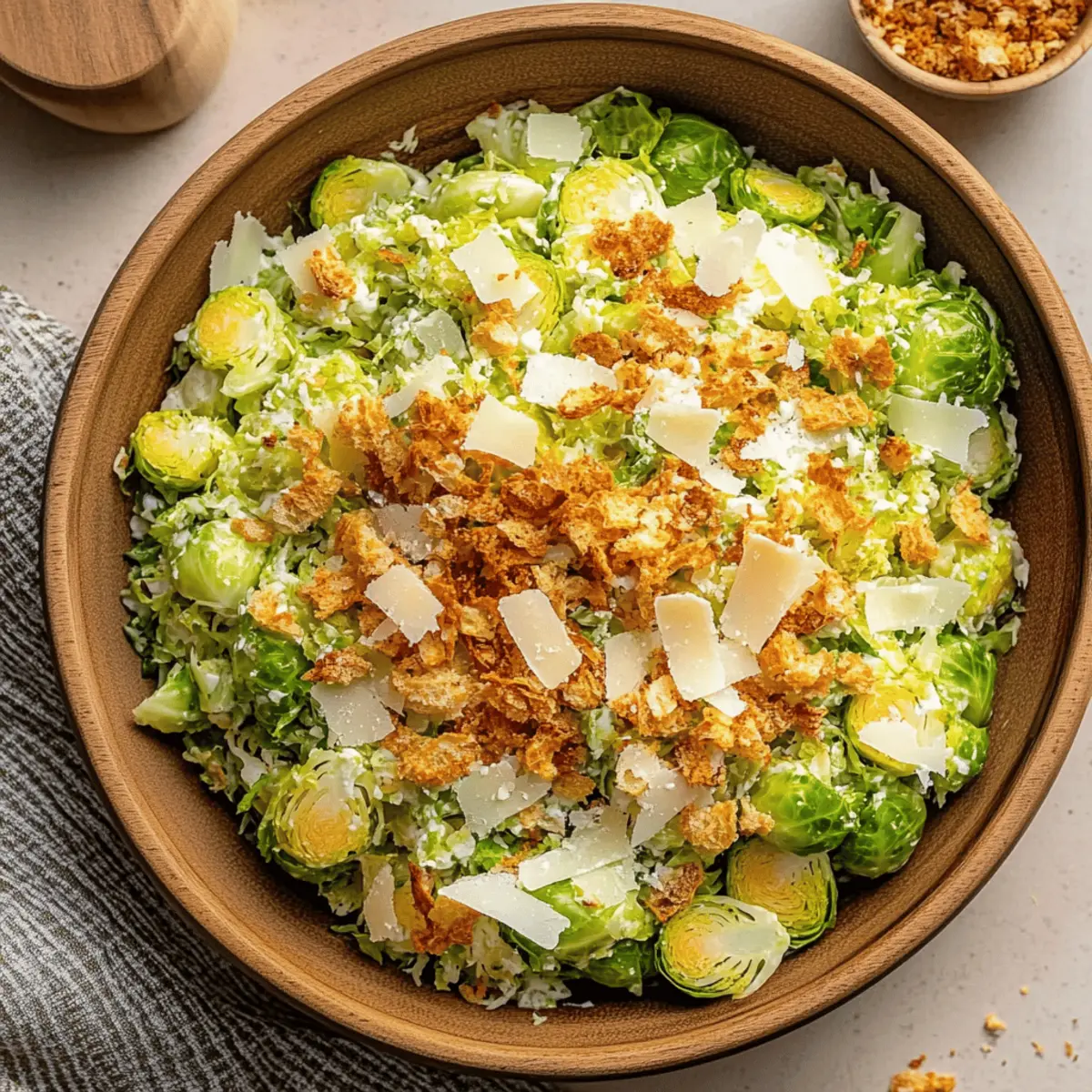 Delicious Brussels Sprout Caesar Salad with Crispy Breadcrumbs