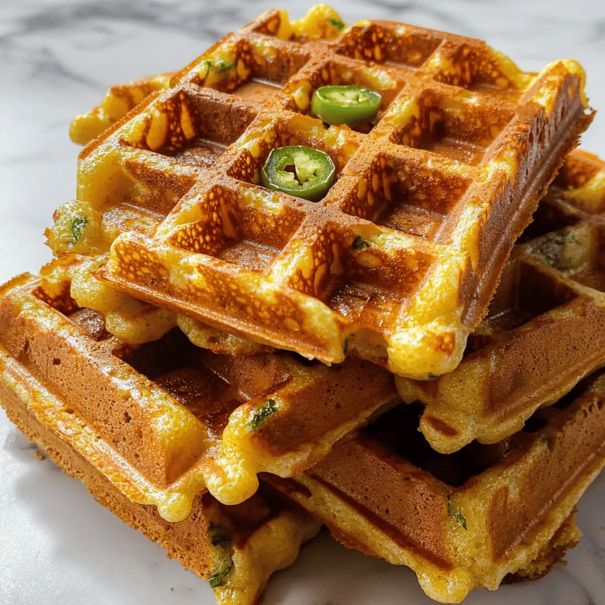 Spicy Cheddar Jalapeño Cornbread Waffles