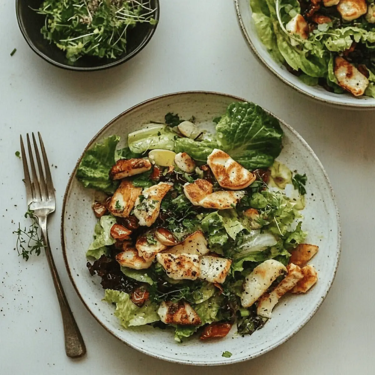 Crispy Torn Halloumi Salad with Fresh Veggies and Zesty Vinaigrette