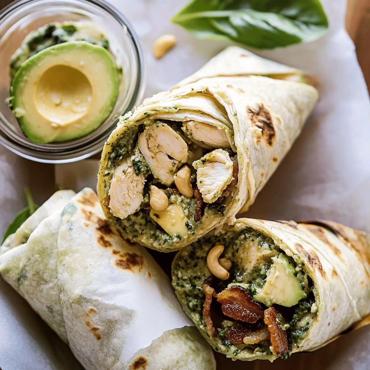 Pesto Chicken and Avocado Bacon Salad Wraps Recipe for Lunch