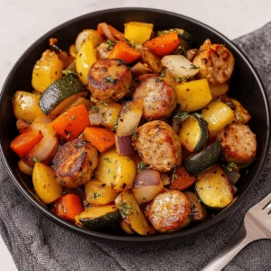 10 Minute Air Fryer Chicken Sausage and Veggies
