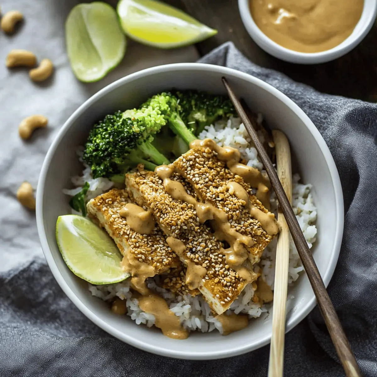 Sesame Crusted Tofu with Coconut Rice & Peanut Tahini Sauce Recipe