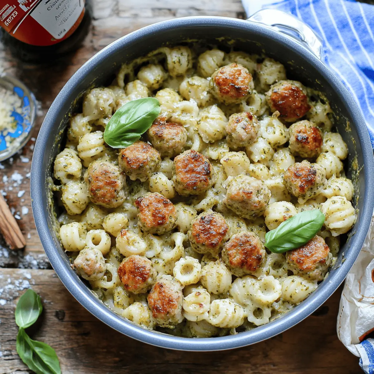 Creamy Baked Pesto Pasta with Chicken Meatballs Recipe