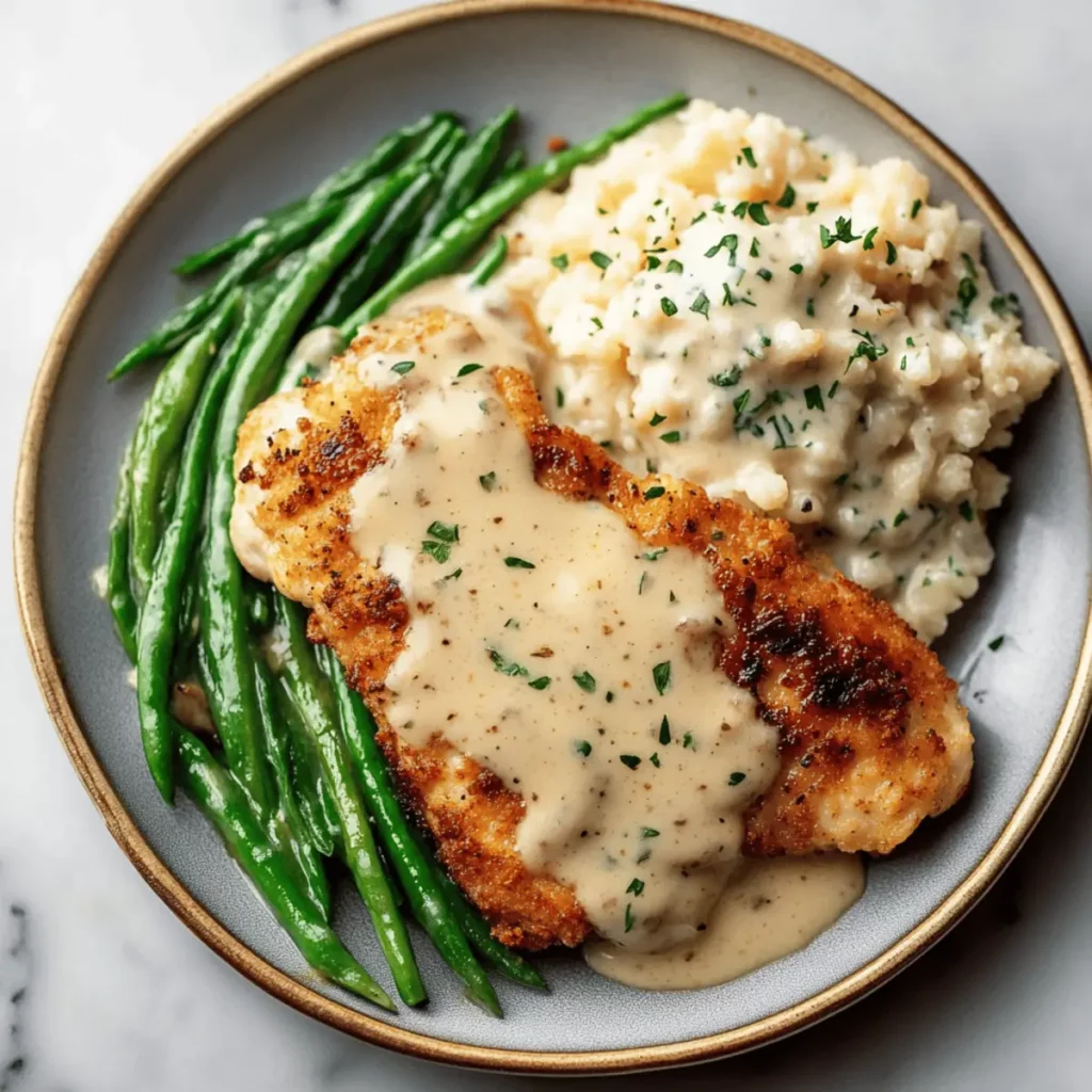Crispy Parmesan Chicken with a Creamy Garlic Cream Sauce!
