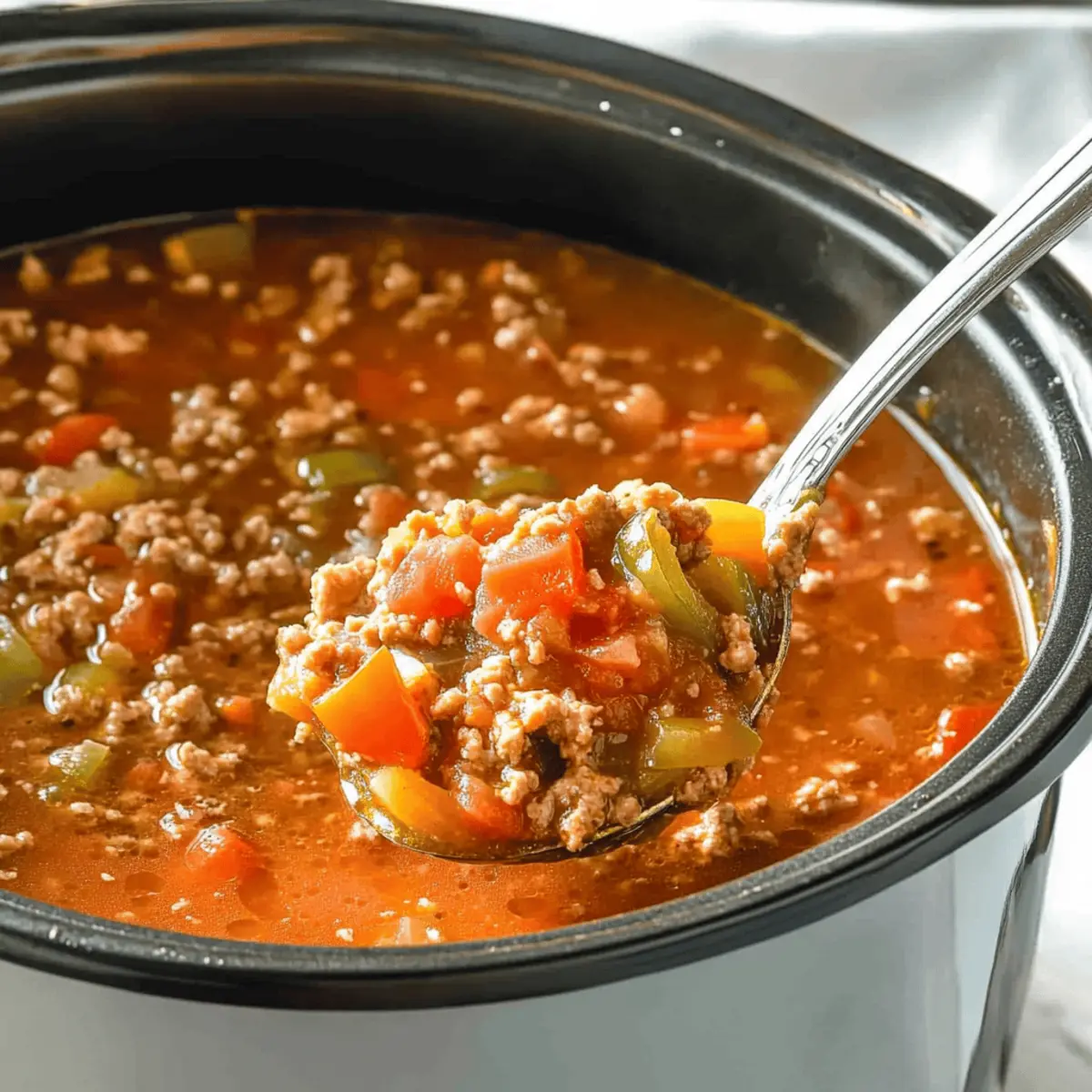 High Protein Stuffed Pepper Soup in a Slow Cooker Recipe