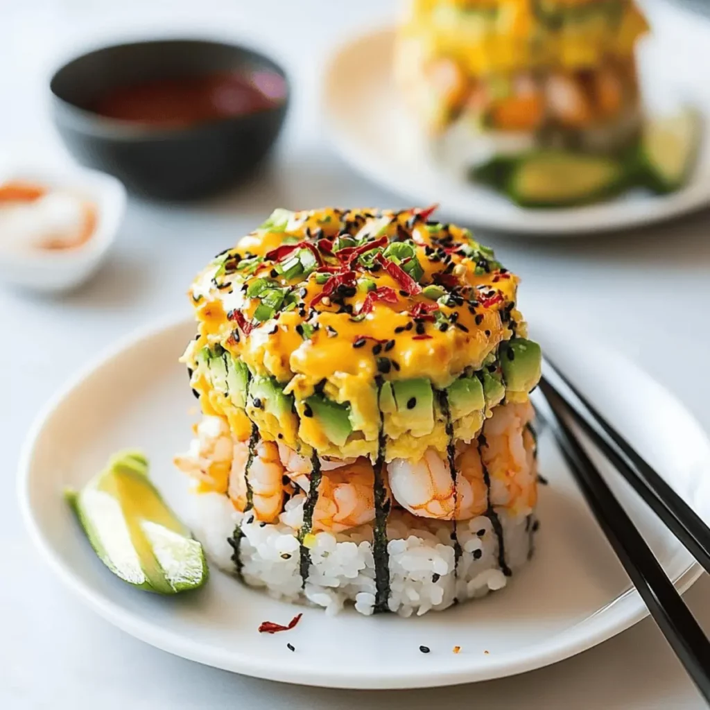 Spicy Shrimp Sushi Stacks