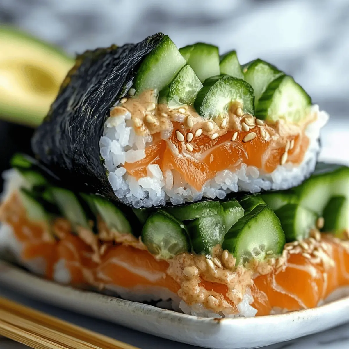 Delicious Onigirazu with Salmon, Cucumber and Avocado Recipe