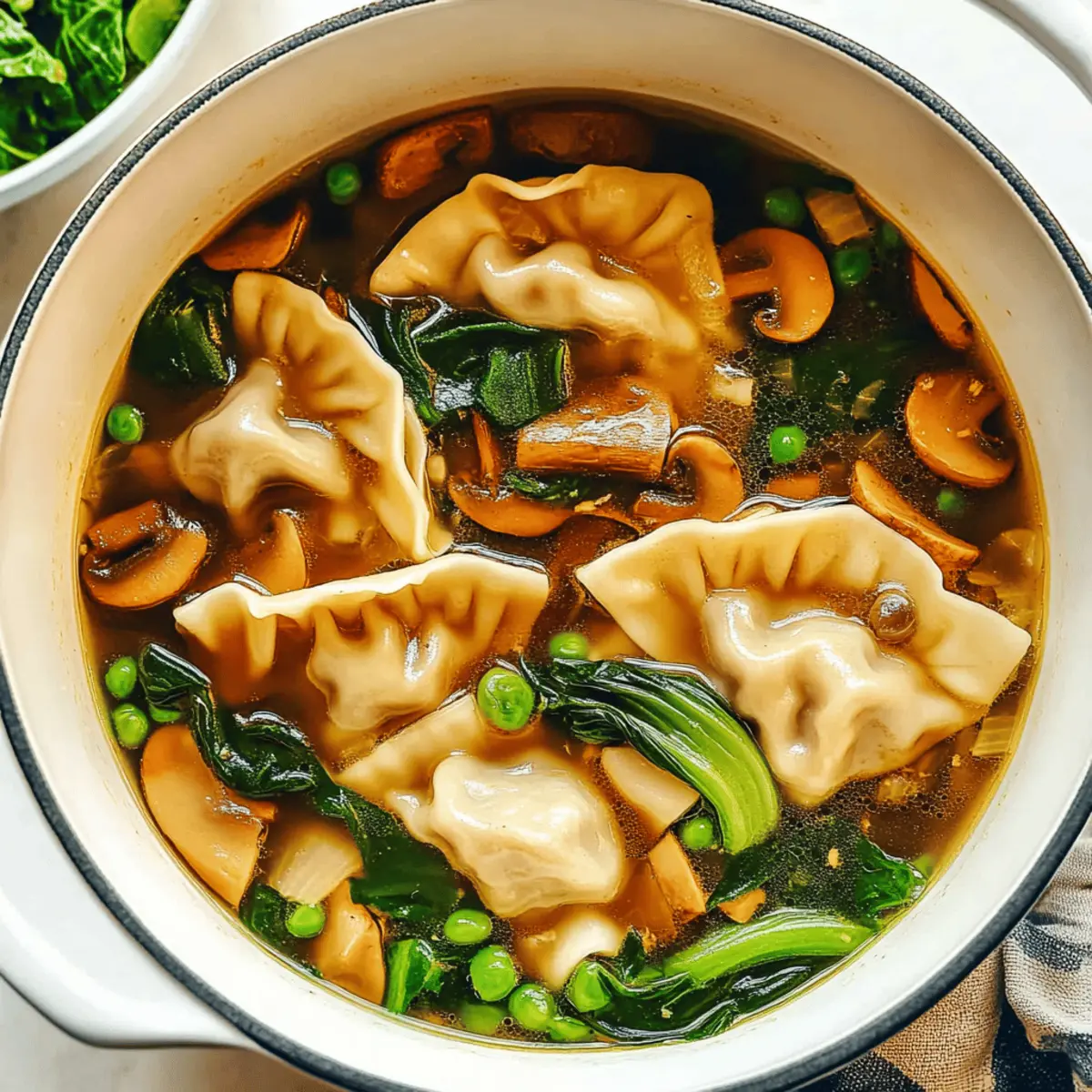 Hearty Potsticker Soup with Mushrooms & Bok Choy Recipe
