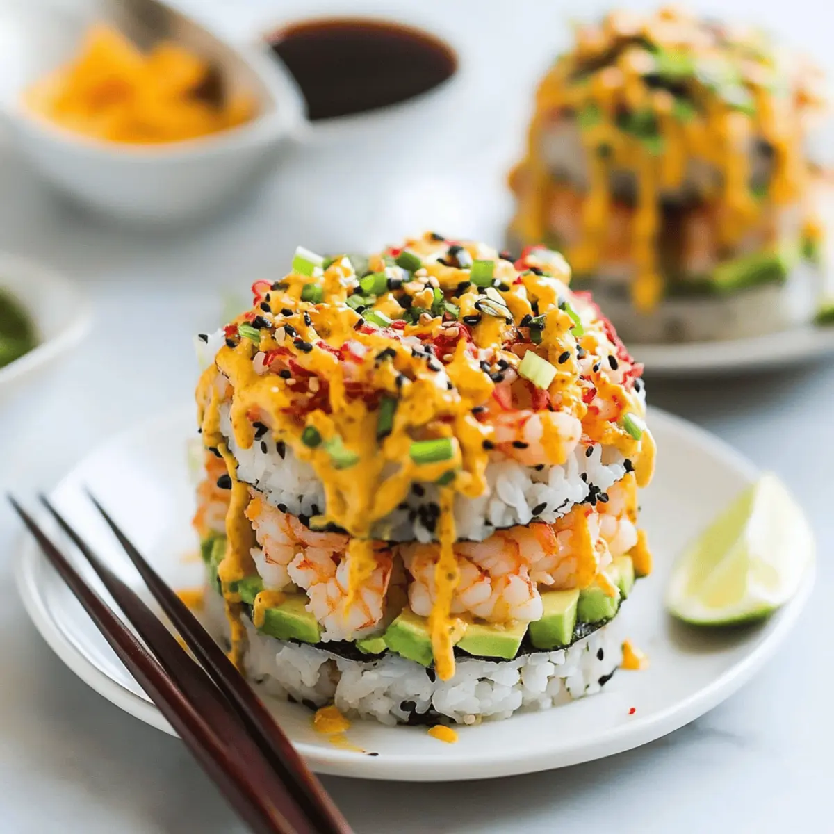 Irresistible Spicy Shrimp Sushi Stacks with Fresh Mango Salsa