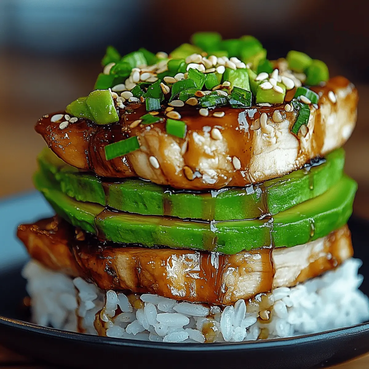 Teriyaki Chicken with Avocado and Rice Stack Layers