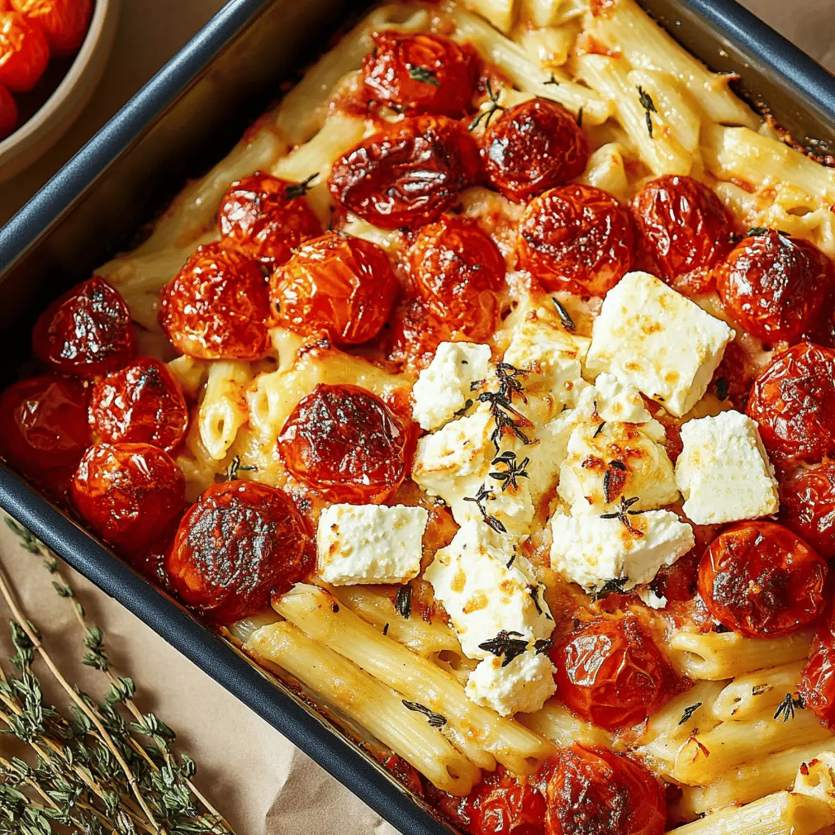 Delicious Baked Feta Pasta with Cherry Tomatoes and Fresh Basil