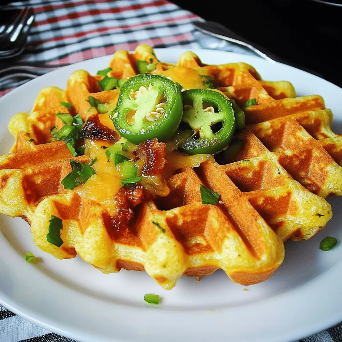 Spicy Cheddar Jalapeño Cornbread Waffles