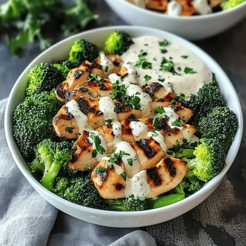 Grilled Chicken & Broccoli Bowls with Garlic Sauce