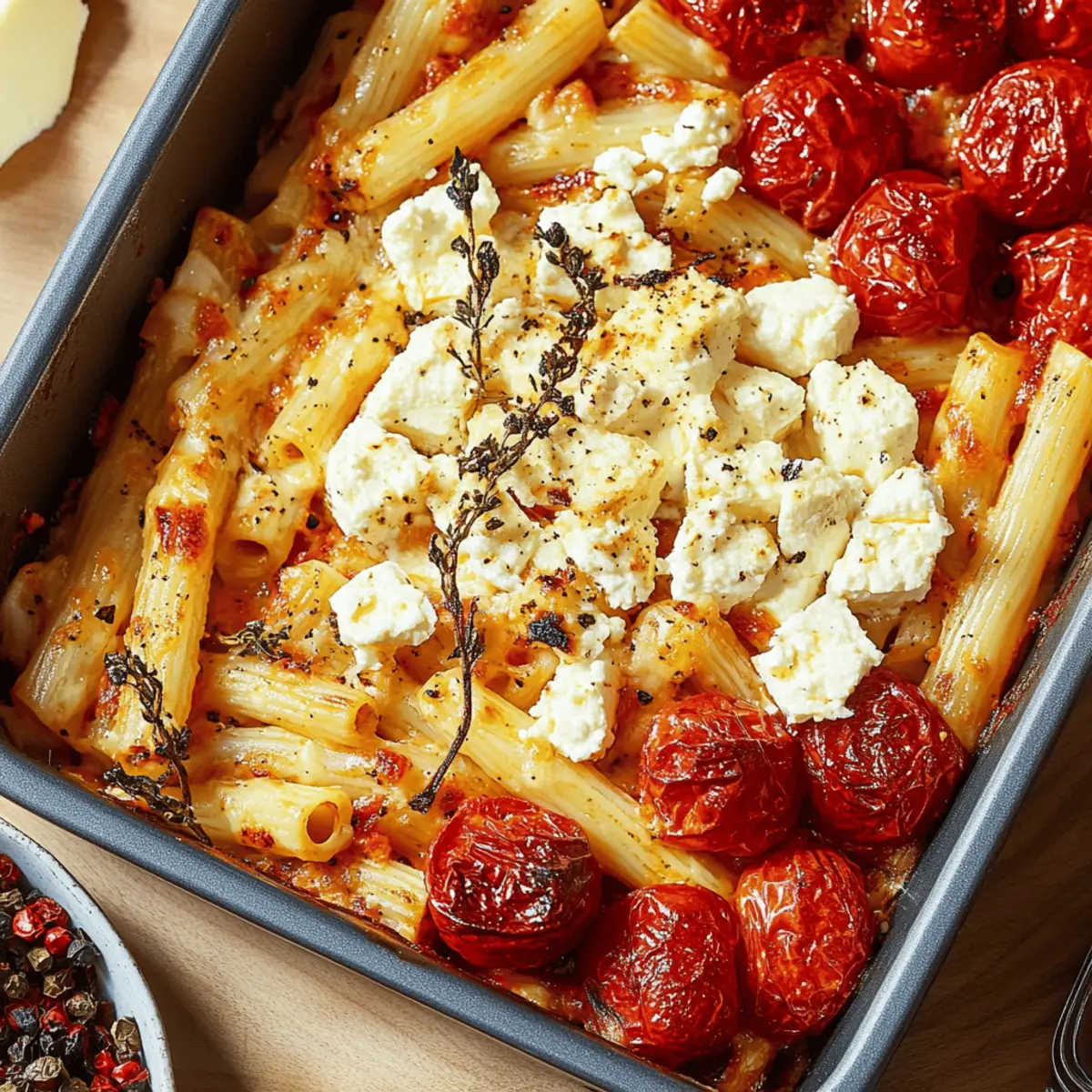 Delicious Baked Feta Pasta with Cherry Tomatoes and Fresh Basil