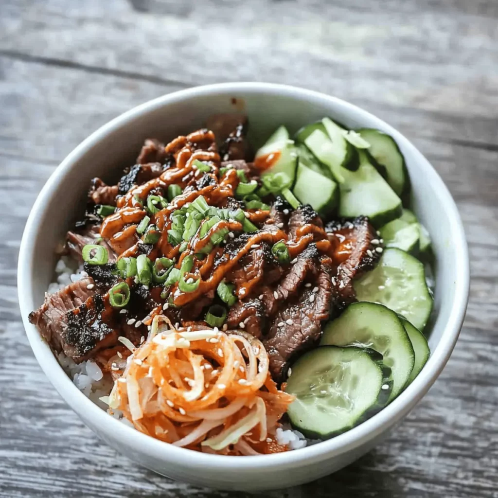 Korean BBQ Steak Rice Bowls with Spicy Cream Sauce