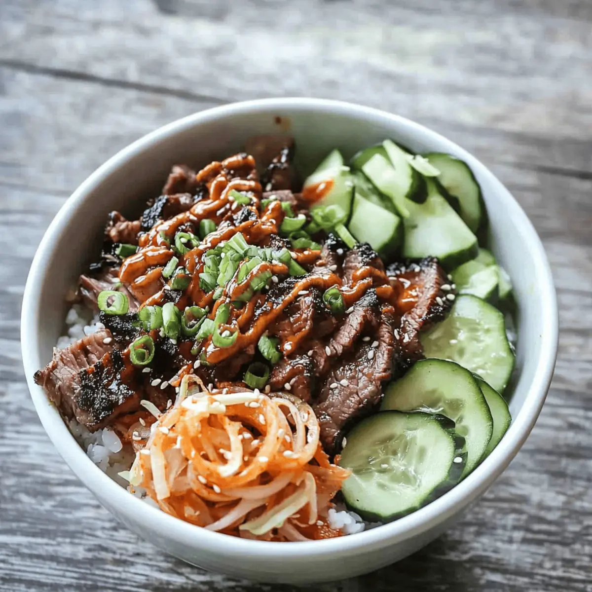 Korean BBQ Steak Rice Bowls with Spicy Cream Sauce