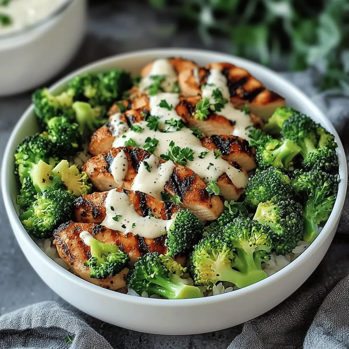 Delicious Grilled Chicken & Broccoli Bowls with Garlic Sauce Recipe