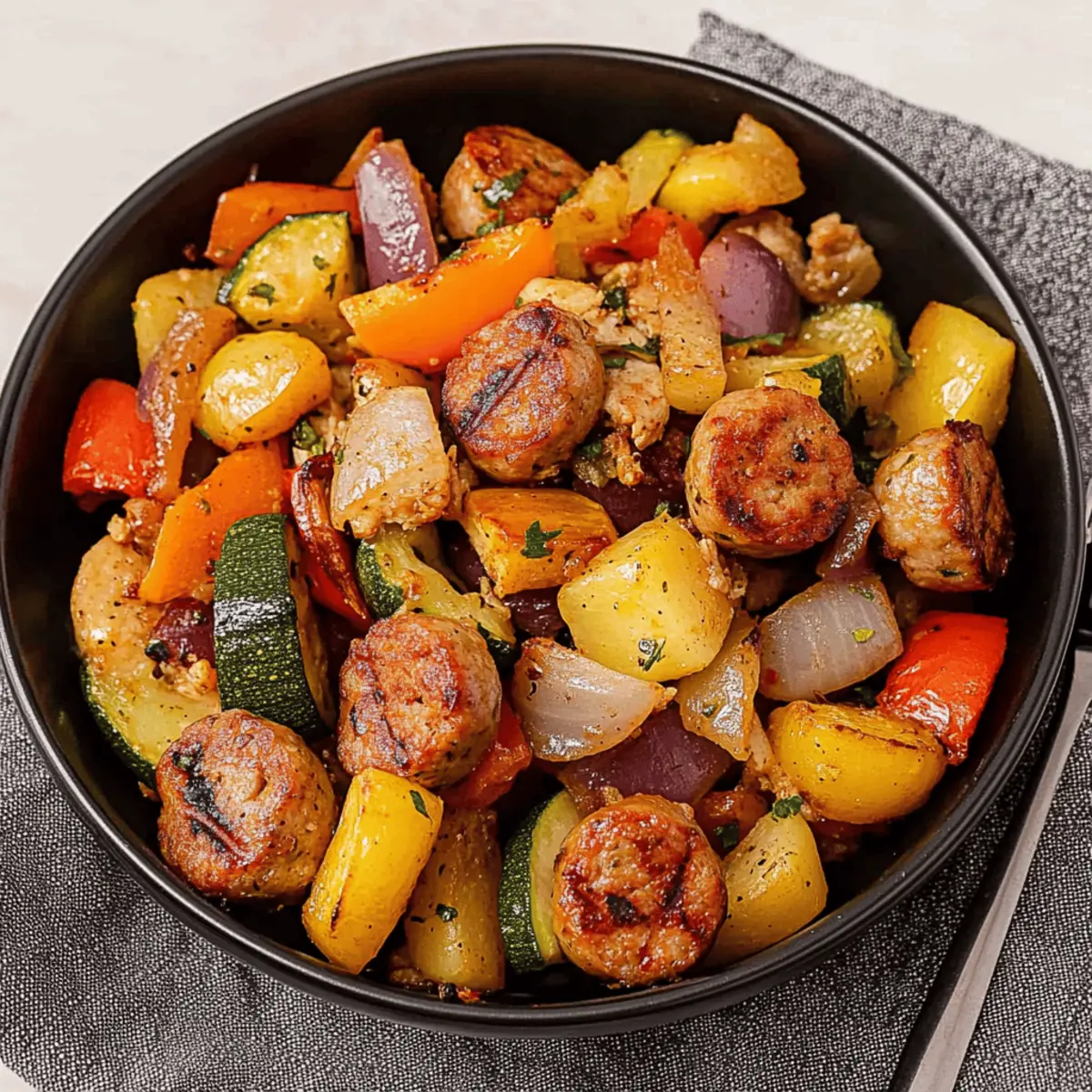 10 Minute Air Fryer Chicken Sausage and Veggies