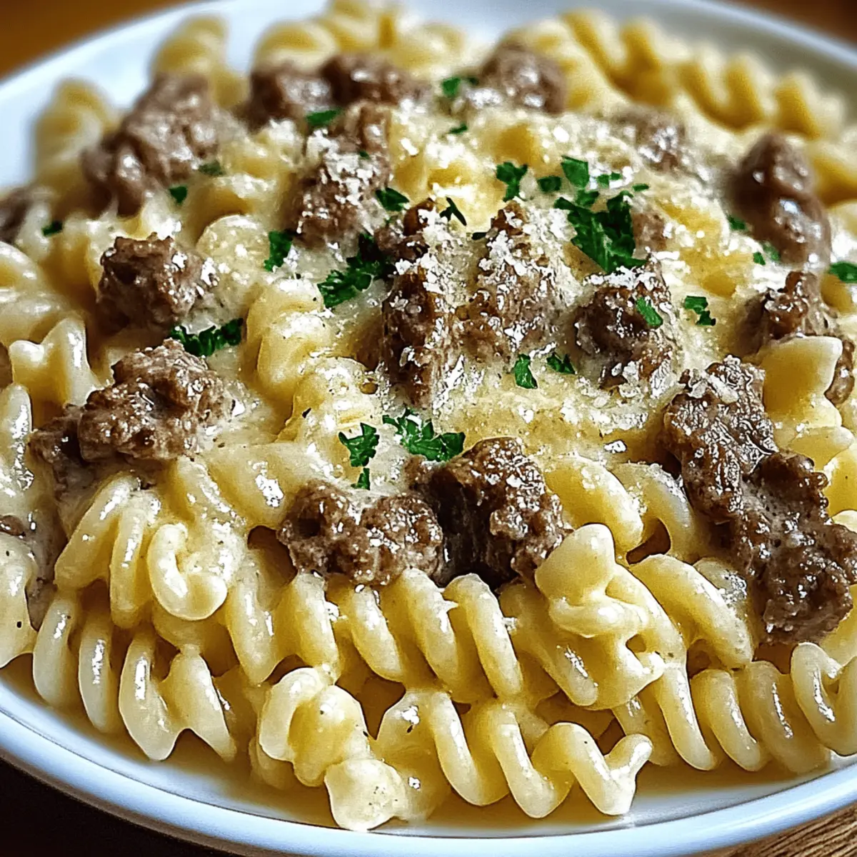 Creamy Garlic Parmesan Rotini with Tender Beef Recipe Under 30 Minutes