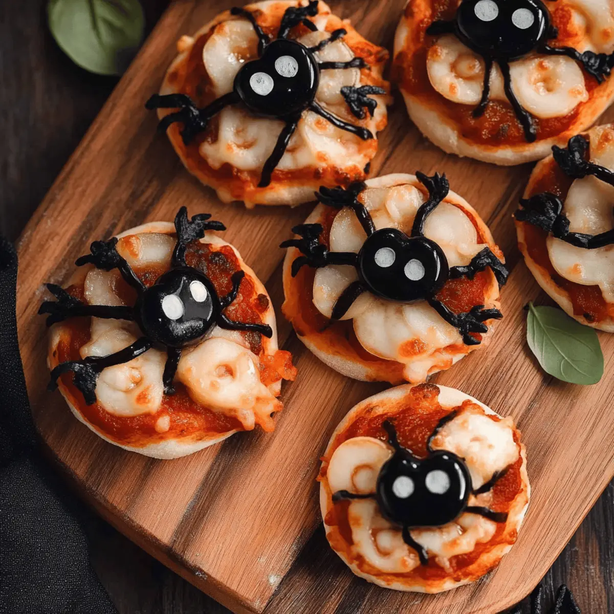 Delicious Halloween Mini Pizzas with Spider Olive Topping