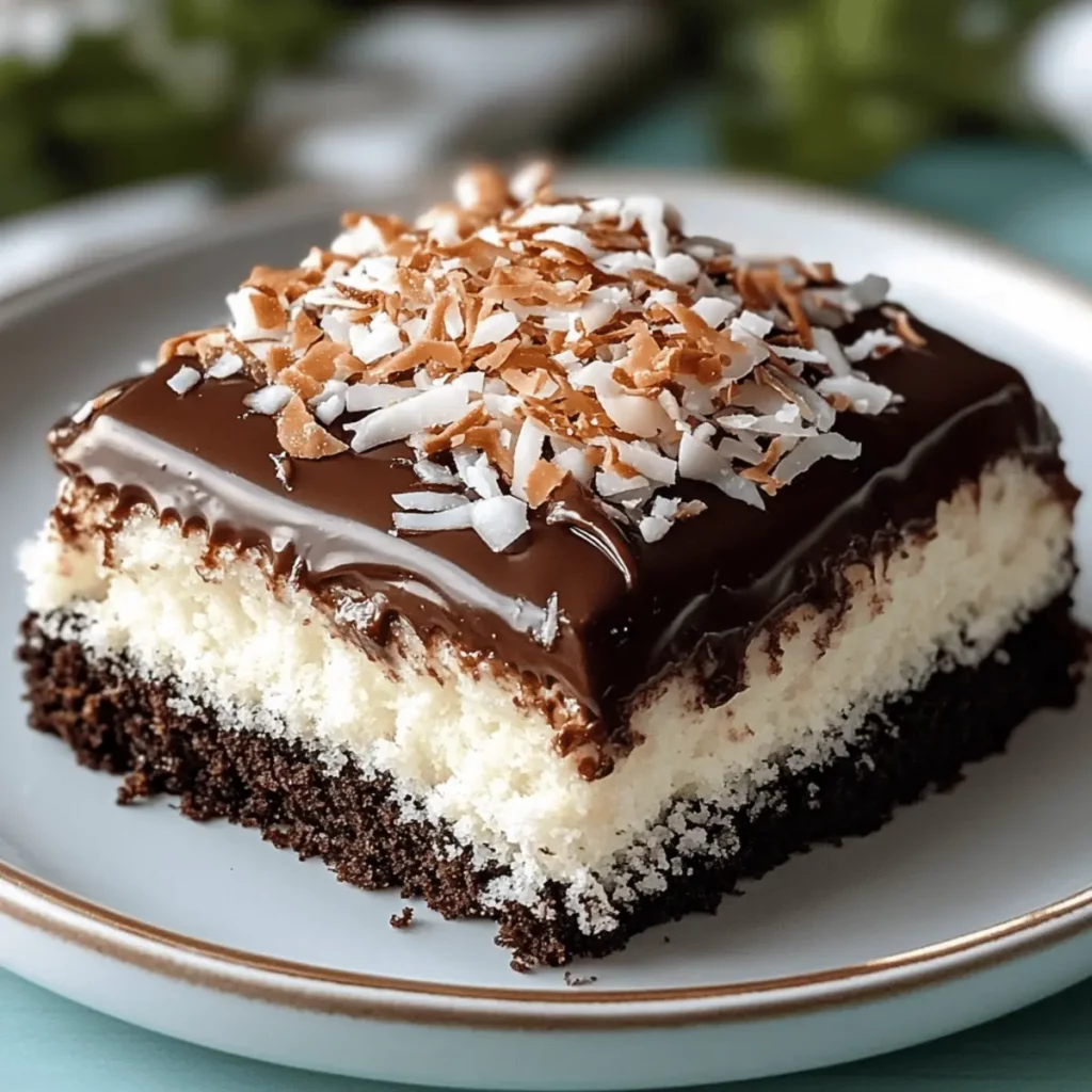 Rich and Moist Mounds Poke Cake with Coconut Filling and Ganache