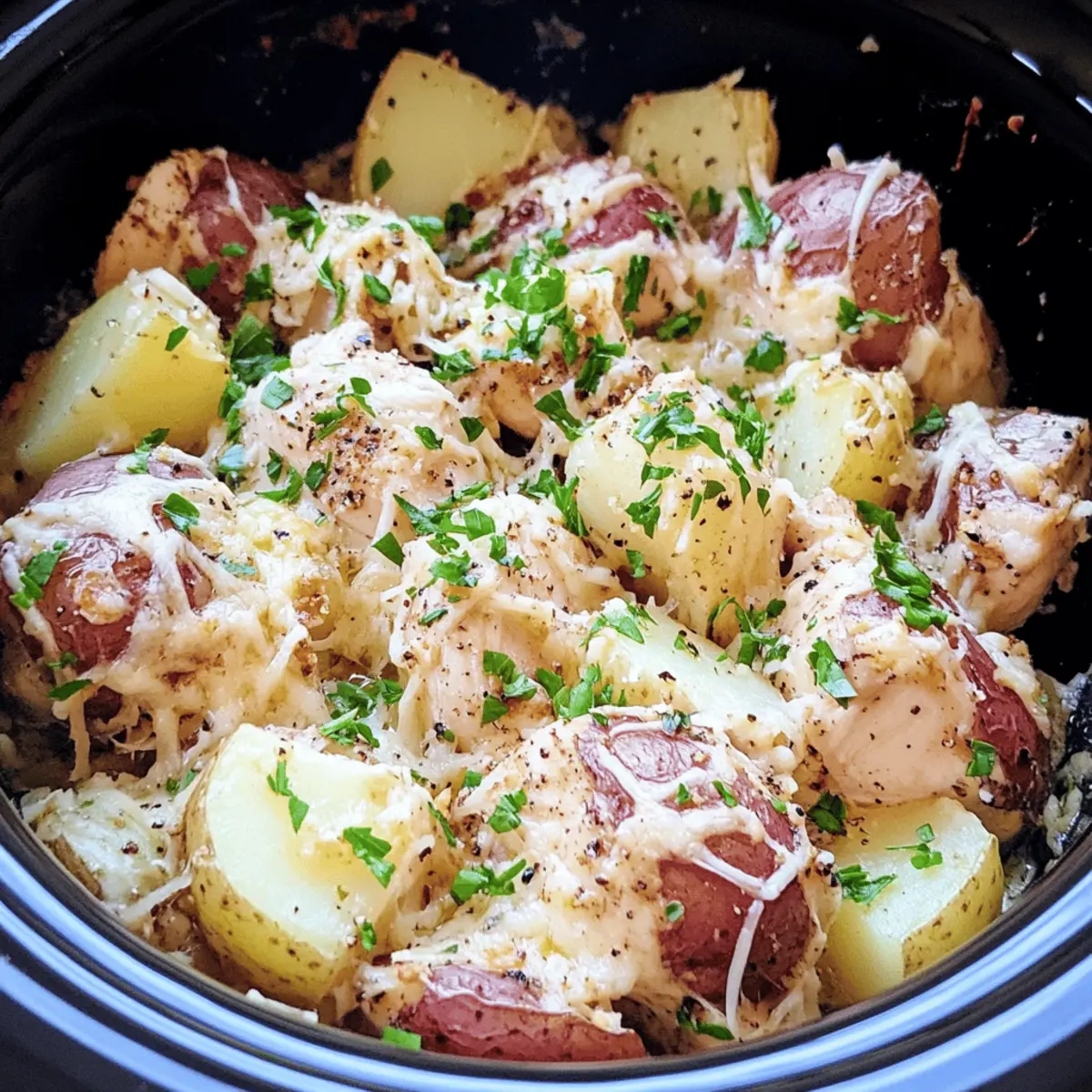 Garlic Parmesan Crockpot Chicken and Potatoes