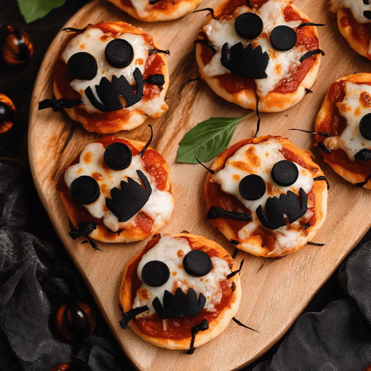 Delicious Halloween Mini Pizzas with Spider Olive Topping