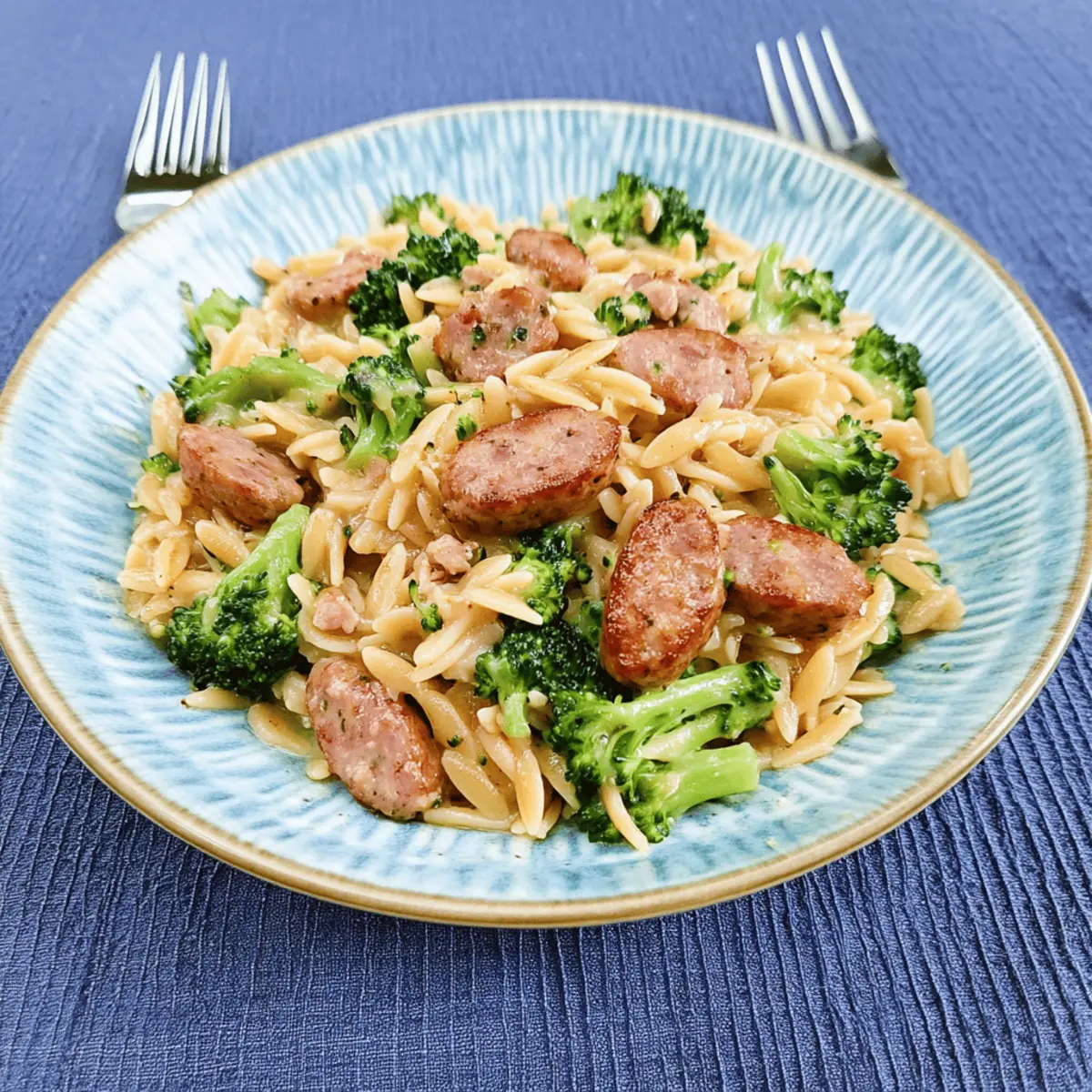 Quick Chicken Sausage Broccoli Orzo Skillet Recipe in 25 Minutes