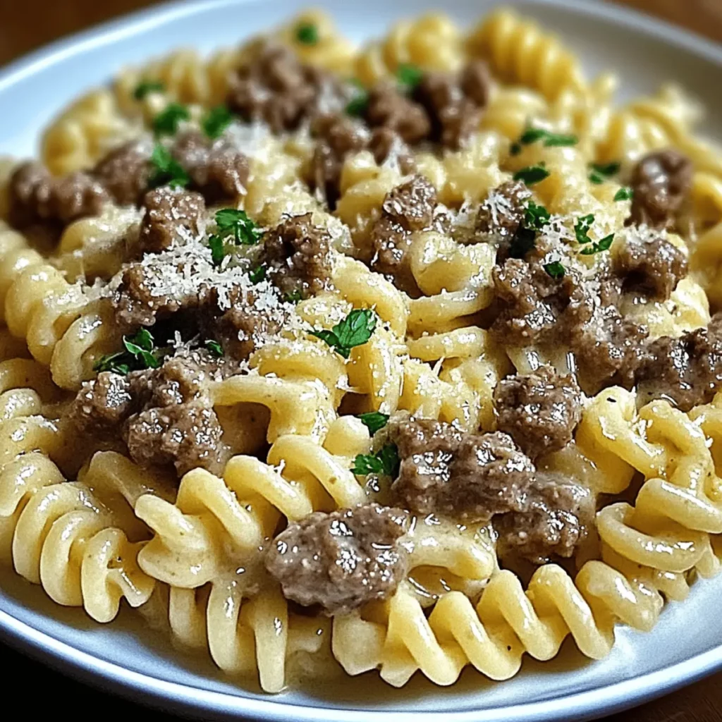 Creamy Garlic Parmesan Rotini with Tender Beef