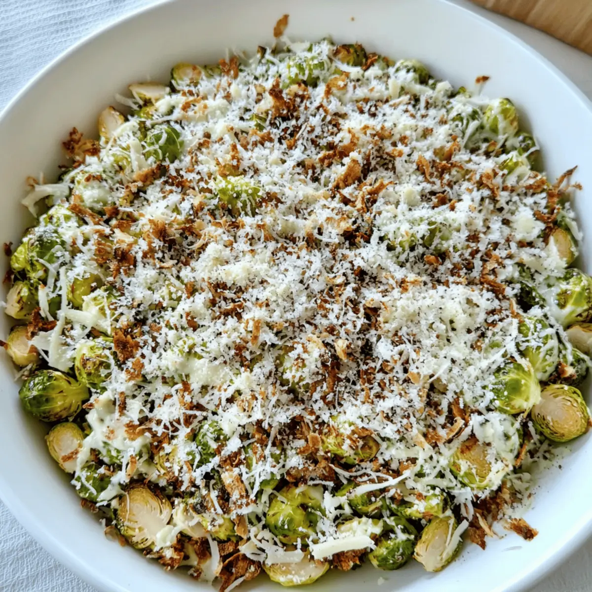 Warm Roasted Brussels Sprouts Caesar Salad with Crispy Breadcrumbs