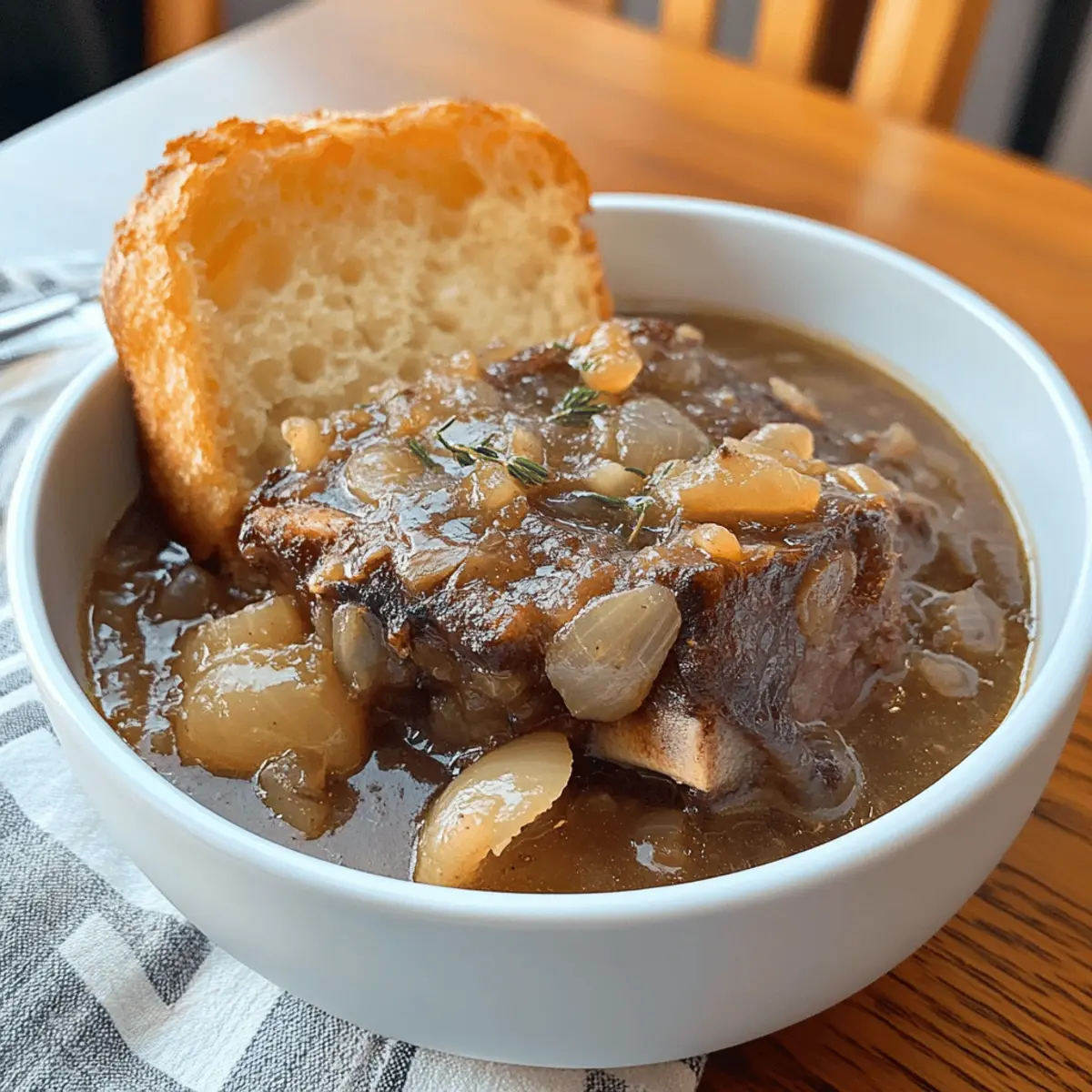 French Onion Short Rib Soup with Caramelized Onions and Potatoes