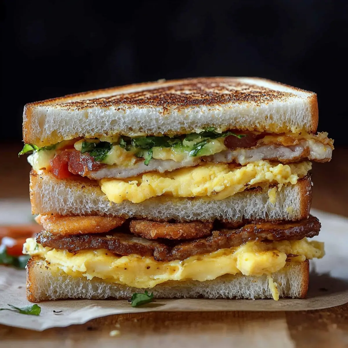 Delicious Breakfast Club Sandwich Recipe with Eggs and Bacon