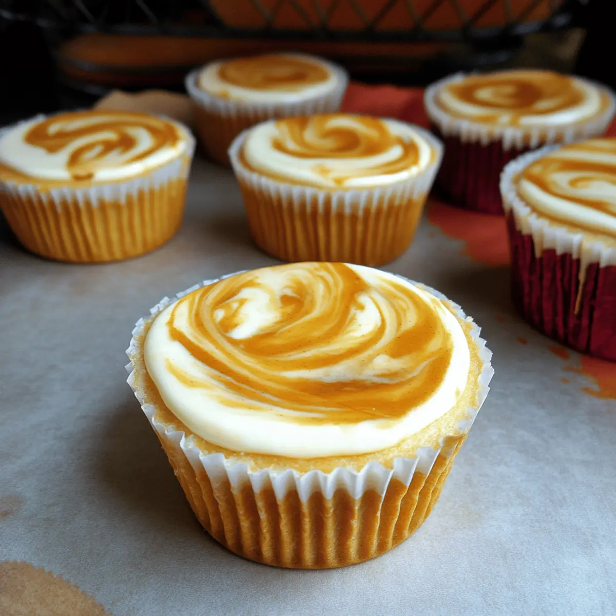 Mini Pumpkin Swirled Cheesecakes