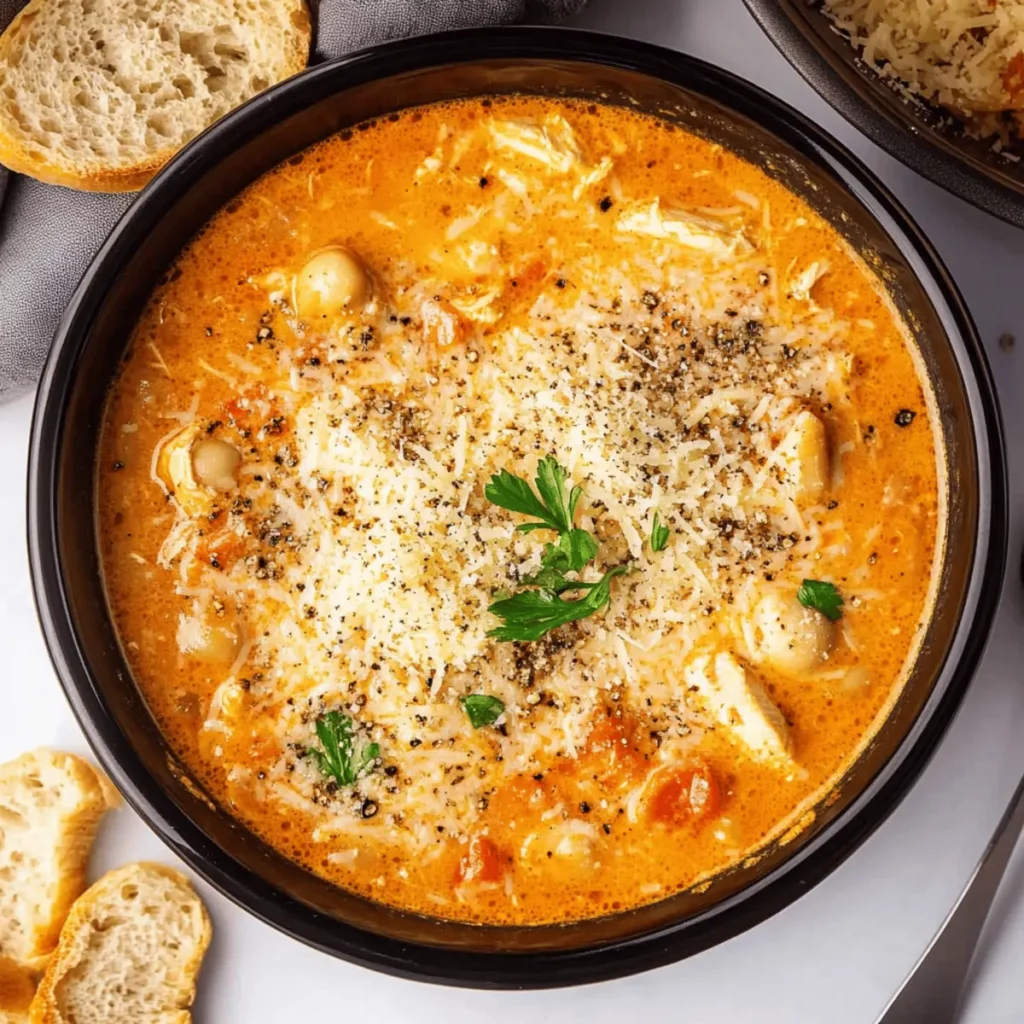 Crock Pot Creamy Chicken Parmesan Soup