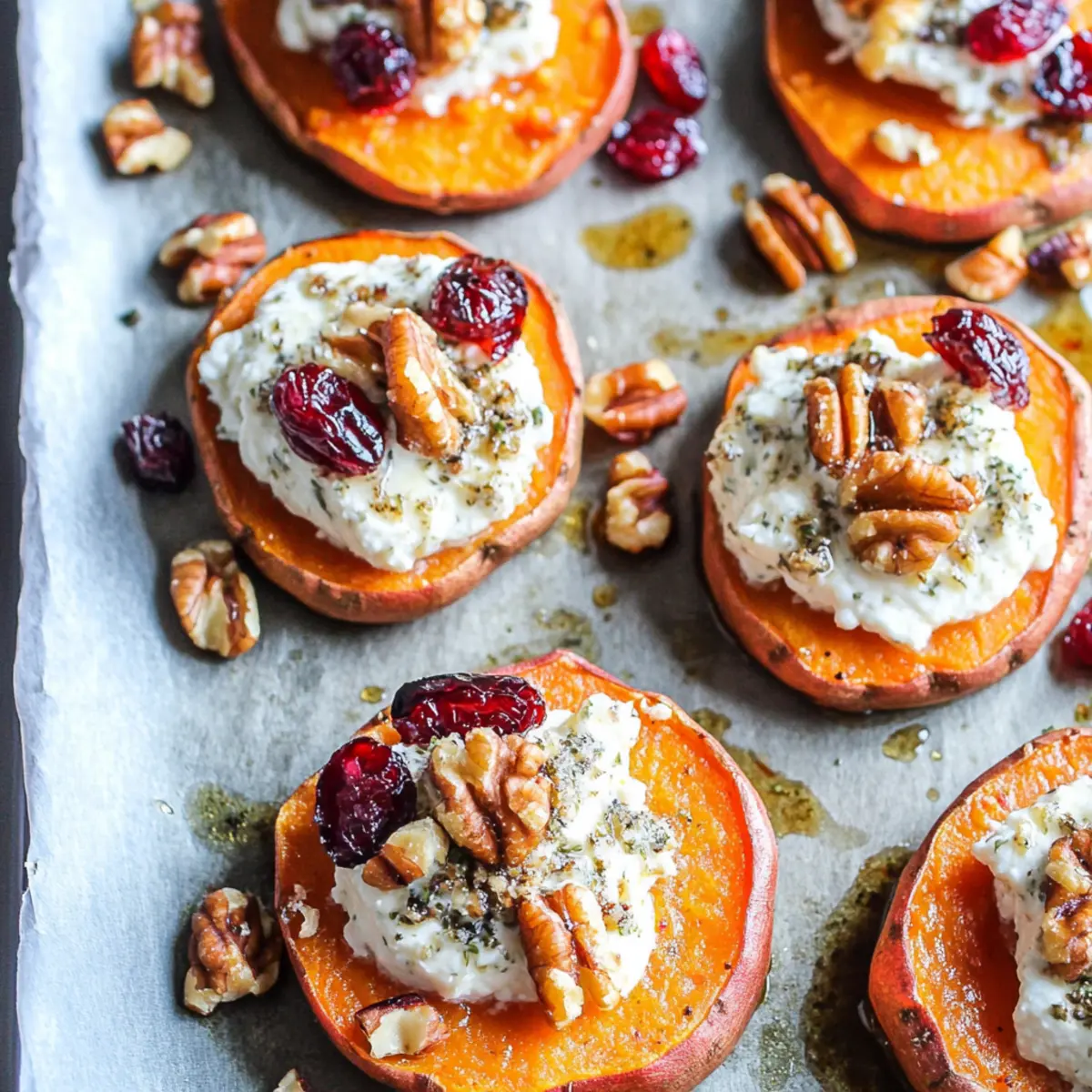 Roasted Sweet Potato Rounds with Herbed Ricotta and Walnuts