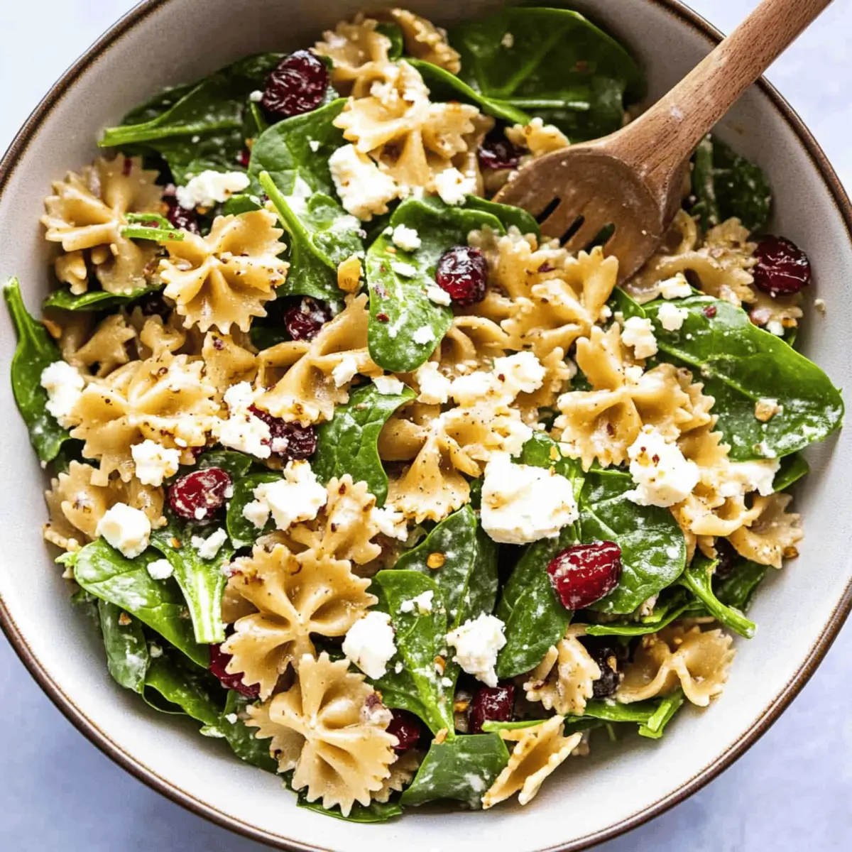 Nutritious Spinach Pasta Salad with Feta and Cranberries Recipe