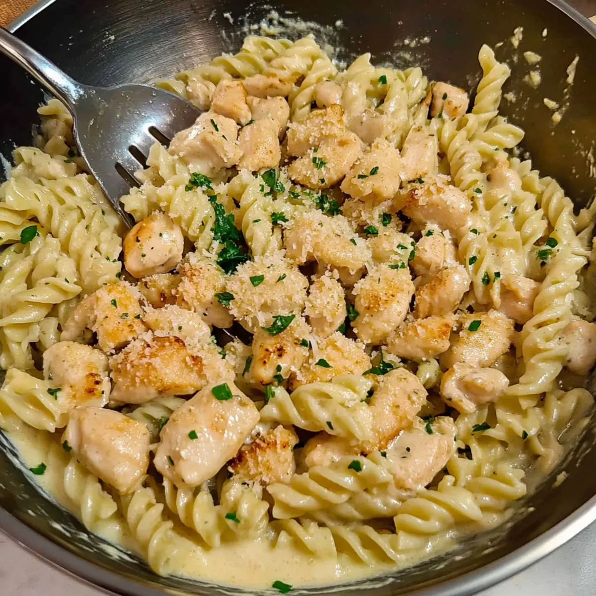 Creamy Parmesan Chicken with Rigatoni Pasta for a Quick Dinner