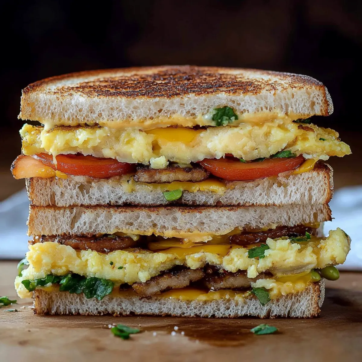 Delicious Breakfast Club Sandwich Recipe with Eggs and Bacon