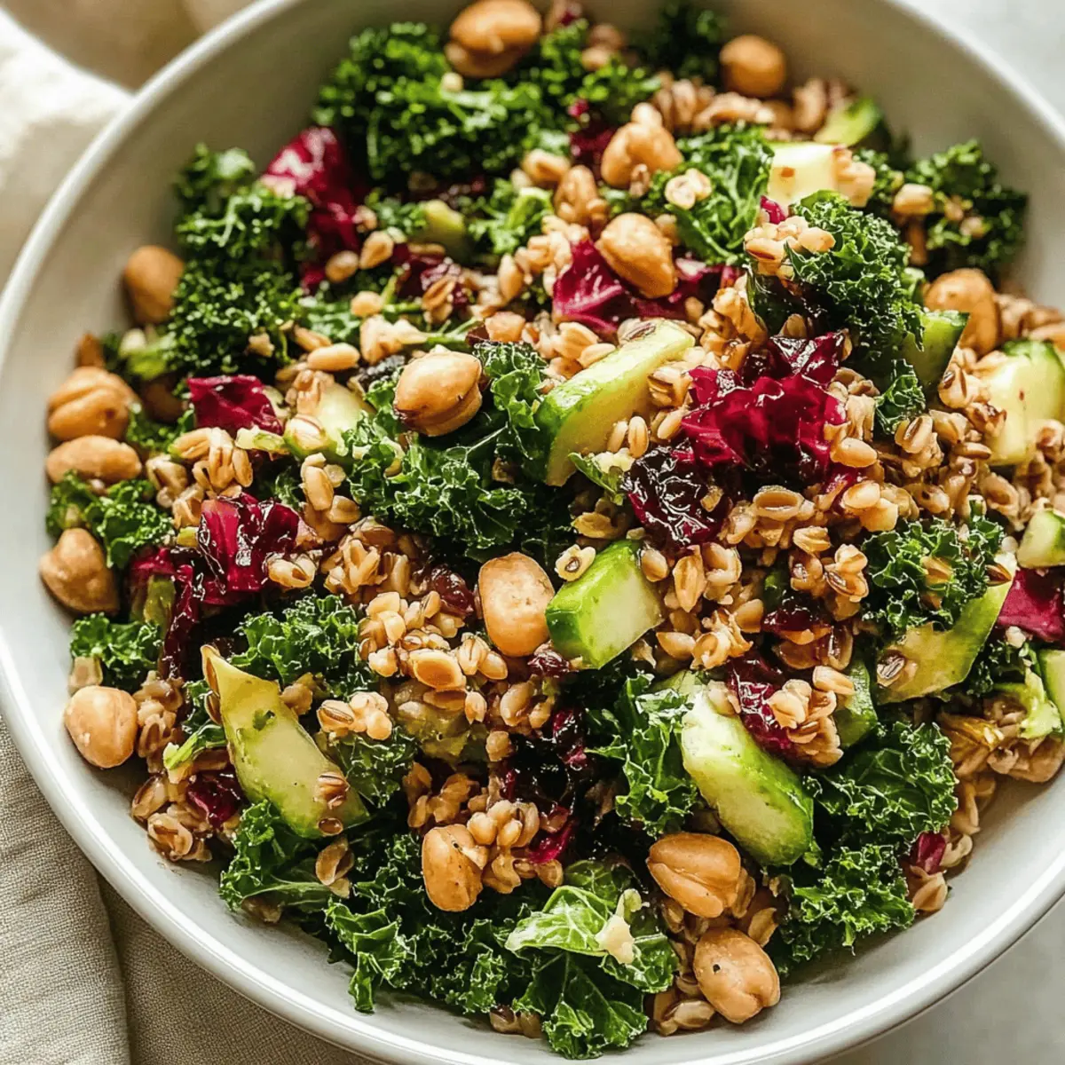 Delicious Winter Farro and Kale Salad with Garlic Citrus Dressing