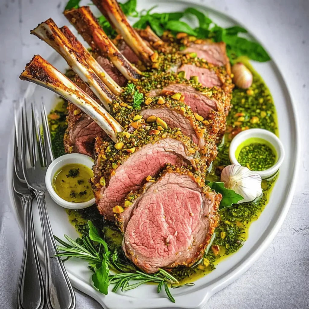 Rosemary Garlic and Pistachio Crusted Rack Of Lamb