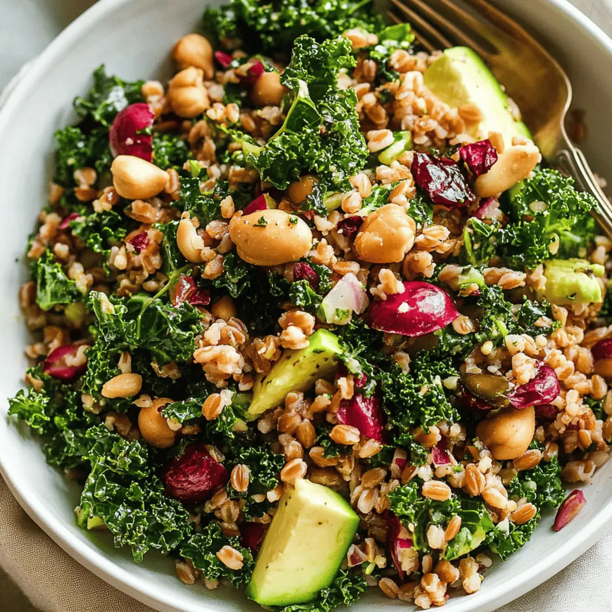 Delicious Winter Farro and Kale Salad with Garlic Citrus Dressing